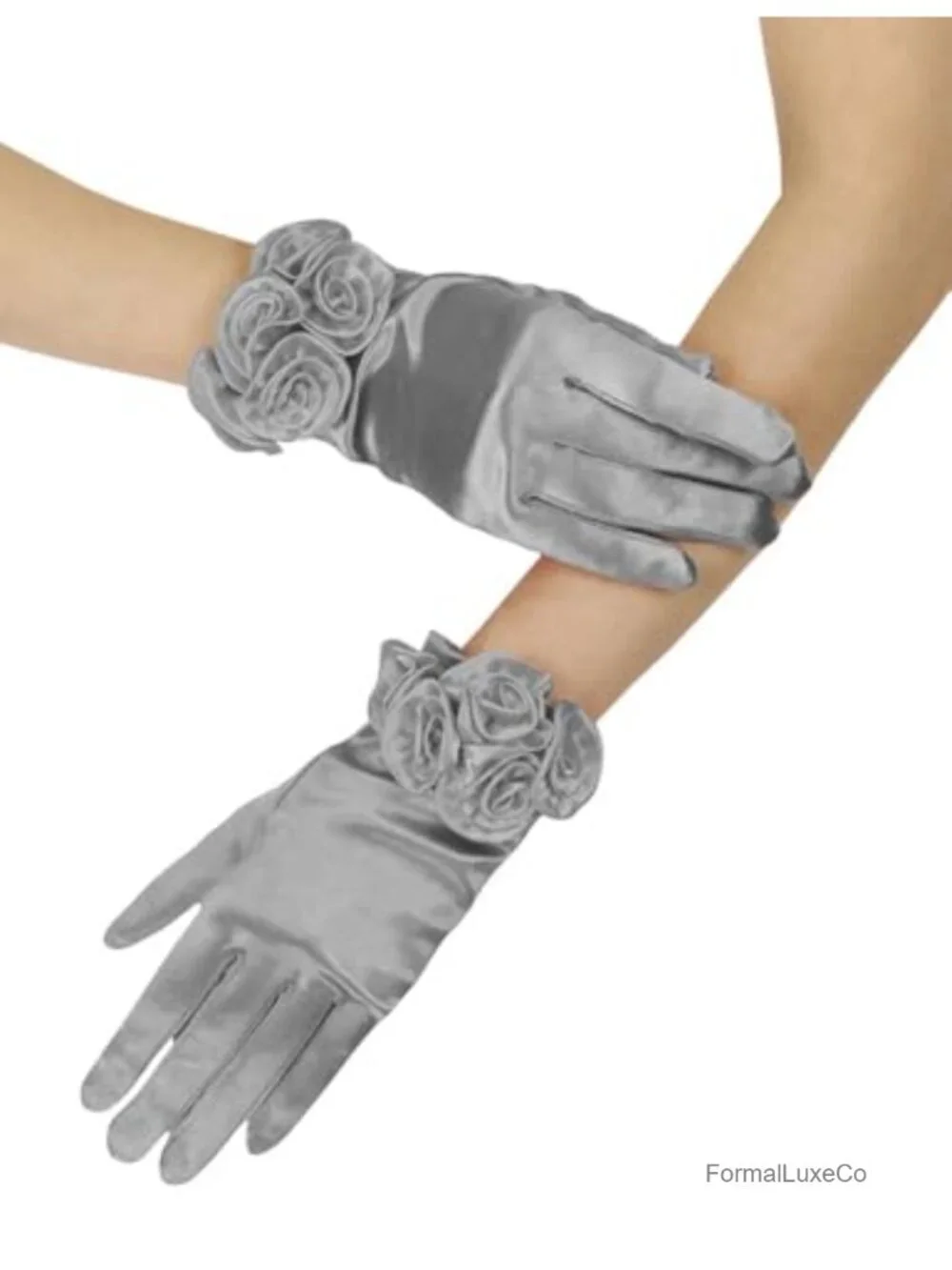 Short Satin Floral Gloves Elegant Wedding Dress Gloves for Opera Dinner Party